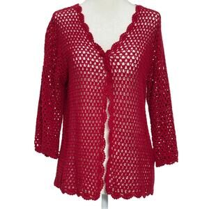 Norm Thompson Red Crochet Boho Cardigan SMALL Cottagecore FairyGrunge WhimsyGoth